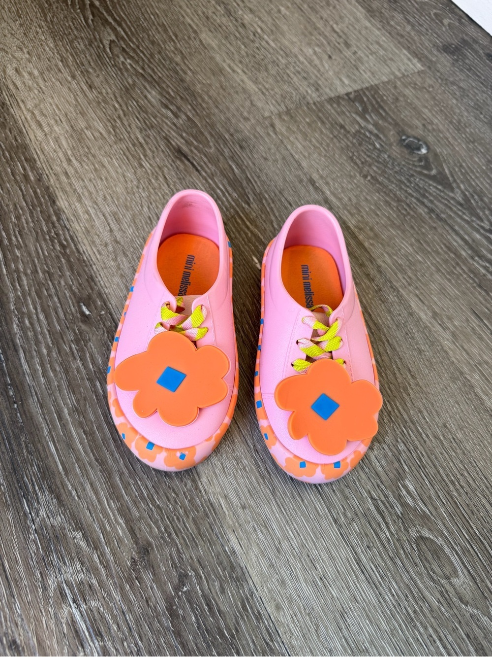 Mini Melissa Pink Sneakers with Orange Flower Accents